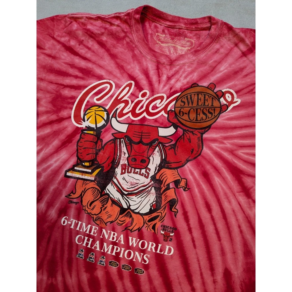 Chicago Bulls Shirt Mens Large Red Mitchell Ness Tie Dyed Retro 90s Distressed